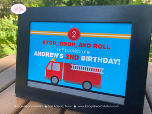 Fire Truck Birthday Party Sign Poster Fireman Man Firefighter Engine EMT Emergency Fighter Boy Hero Boogie Bear Invitations Andrew Theme