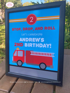 Fire Truck Birthday Party Sign Poster Fireman Man Firefighter Engine EMT Emergency Fighter Boy Hero Boogie Bear Invitations Andrew Theme
