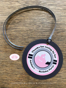 Pink ATV Birthday Party Favor Tags Circle All Terrain Vehicle 4 Wheeler Off Road Quad Girl Race Track Boogie Bear Invitations Adeline Theme