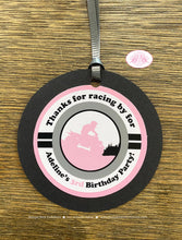 Load image into Gallery viewer, Pink ATV Birthday Party Favor Tags Circle All Terrain Vehicle 4 Wheeler Off Road Quad Girl Race Track Boogie Bear Invitations Adeline Theme