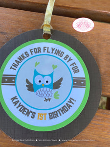 Forest Owls Party Favor Tags Birthday Girl Boy Retro Woodland Animals Birds Creatures Retro Vintage Fly Boogie Bear Invitations Kayden Theme