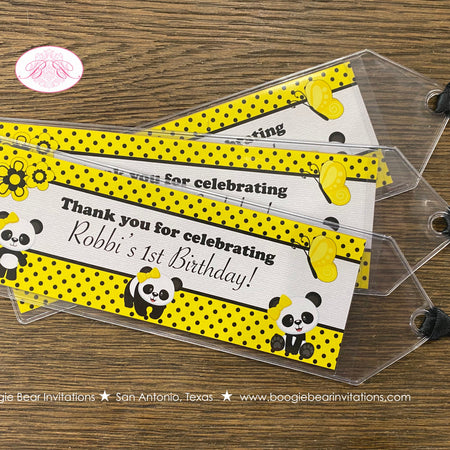 Panda Bear Birthday Party Bookmarks Favor Yellow Black Zoo Wild Animals Forest Jungle Animals Kids Girl Boogie Bear Invitations Robbi Theme