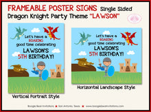 Load image into Gallery viewer, Dragon Knight Birthday Party Sign Poster Soldier Shield Red Black Flying Slayer Castle Sword Battle Kid Boogie Bear Invitations Lawson Theme