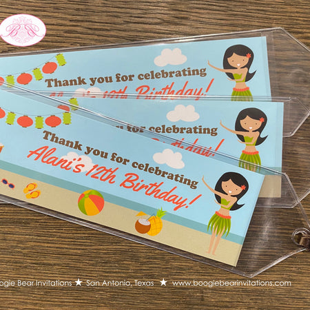 Beach Luau Birthday Party Bookmarks Favor Girl Summer Hawaii Ocean Tiki Swimming Pool Swim Splash Hawaii Boogie Bear Invitations Alani Theme