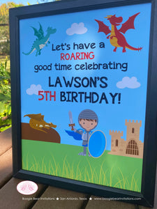 Dragon Knight Birthday Party Sign Poster Soldier Shield Red Black Flying Slayer Castle Sword Battle Kid Boogie Bear Invitations Lawson Theme