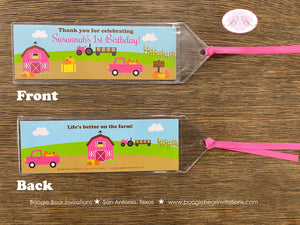 Pink Farm Harvest Birthday Party Bookmarks Favor Girl Boy Truck Barn Country Gift Pumpkin Fall Autumn Boogie Bear Invitations Susannah Theme