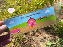 Load image into Gallery viewer, Pink Farm Harvest Birthday Party Bookmarks Favor Girl Boy Truck Barn Country Gift Pumpkin Fall Autumn Boogie Bear Invitations Susannah Theme