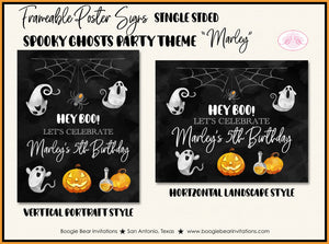Halloween Ghosts Birthday Party Sign Poster Display Spider Web Pumpkin Haunted Hey Boo Spooky Boy Girl Boogie Bear Invitations Marley Theme
