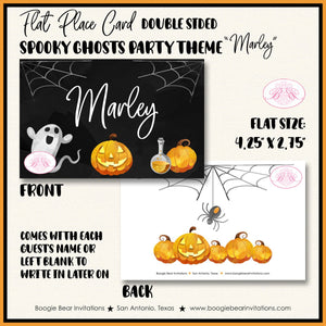 Halloween Ghosts Birthday Party Favor Card Appetizer Food Place Sign Label Pumpkin Spider Web Hey Boo Boogie Bear Invitations Marley Theme