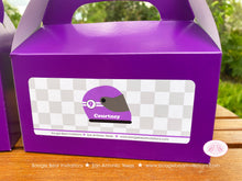 Load image into Gallery viewer, Purple Motorcycle Party Treat Boxes Favor Birthday Tags Bag Enduro Motocross Racing Race Track Street Boogie Bear Invitations Courtney Theme