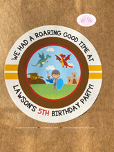 Load image into Gallery viewer, Dragon Knight Birthday Party Stickers Circle Sheet Boy Soldier Shield Red Brown Blue Flying Hero Slayer Boogie Bear Invitations Lawson Theme