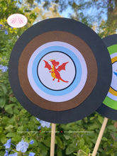 Load image into Gallery viewer, Dragon Knight Birthday Party Centerpiece Sticks Boy Soldier Shield Red Brown Blue Flying Hero Slayer Boogie Bear Invitations Lawson Theme