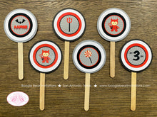 Load image into Gallery viewer, Little Devil Birthday Party Cupcake Toppers Cake Display Red Halloween Black Spider Bat Dracula Boy Girl Boogie Bear Invitations Aamon Theme