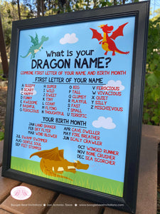 Dragon Name Birthday Party Sign Poster Soldier Knight Fire Breathing Flying Slayer Battle Fantasty Hero Boogie Bear Invitations Lawson Theme