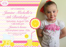 Load image into Gallery viewer, Pink Lemonade Birthday Party Invitation Girl Photo Sweet Lemon Stand Drink Boogie Bear Invitations Janine Theme Paperless Printable Printed