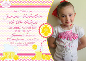 Pink Lemonade Birthday Party Invitation Girl Photo Sweet Lemon Stand Drink Boogie Bear Invitations Janine Theme Paperless Printable Printed