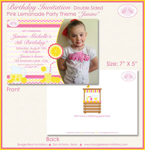 Pink Lemonade Birthday Party Invitation Girl Photo Sweet Lemon Stand Drink Boogie Bear Invitations Janine Theme Paperless Printable Printed