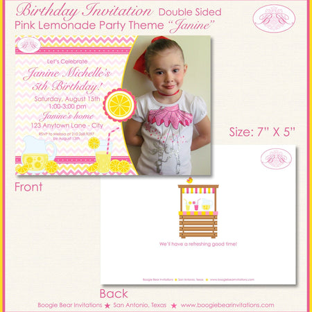 Pink Lemonade Birthday Party Invitation Girl Photo Sweet Lemon Stand Drink Boogie Bear Invitations Janine Theme Paperless Printable Printed