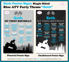 Load image into Gallery viewer, Blue ATV Birthday Party Sign Stats Poster Flat Frameable Black Chalkboard Milestone Race Girl Boy 1st Boogie Bear Invitations Seth Theme