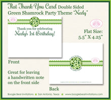 Load image into Gallery viewer, Lucky Charm Party Thank You Card Birthday Girl Boy St. Patricks Day Green 4 Leaf Shamrock Clover Boogie Bear Invitations Neely Theme Printed