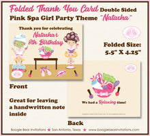 Load image into Gallery viewer, Pink Spa Birthday Party Thank You Card Circle Girl Facial Beauty Massage Pedicure Manicure Day Boogie Bear Invitations Natasha Theme Printed
