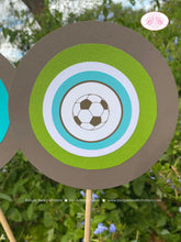 Load image into Gallery viewer, Soccer Birthday Party Centerpiece Sticks Game Lime Green Blue Football Ball Sports Kick It Boy Girl Team Boogie Bear Invitations Emery Theme