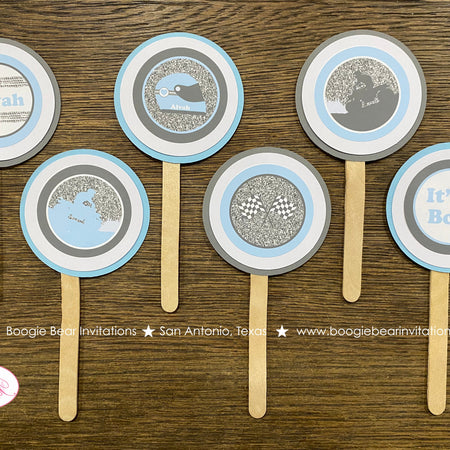 Blue ATV Baby Shower Cupcake Toppers Set Party All Terrain Vehicle 4 Wheeler Quad Boy Glitter Boogie Bear Invitations Alvah Theme