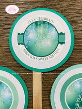 Load image into Gallery viewer, Aqua Green Glowing Ornaments Party Cupcake Toppers Birthday Teal Turquoise Glow Sweet 16 Girl Formal Boogie Bear Invitations Miranda Theme