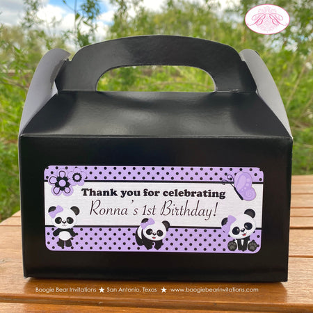 Purple Panda Bear Birthday Party Treat Boxes Favor Tags Girl Butterfly Wild Zoo Black Forest Animals Box Boogie Bear Invitations Ronna Theme