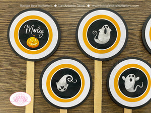 Halloween Ghosts Birthday Party Cupcake Toppers Cake Display Spider Web Pumpkin Hey Boo Spooky Boy Girl Boogie Bear Invitations Marley Theme
