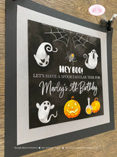 Load image into Gallery viewer, Halloween Ghosts Birthday Party Door Banner Spider Web Spiderweb Haunted Pumpkin Fall Hey Boo Boy Girl Boogie Bear Invitations Marley Theme
