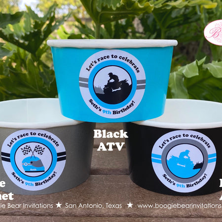 Blue ATV Birthday Party Treat Cups Candy Buffet Paper Black Quad All Terrain Vehicle 4 Wheeler Boy Girl Boogie Bear Invitations Seth Theme