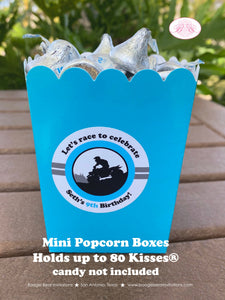 Blue ATV Party Popcorn Boxes Mini Food Buffet Birthday Black Quad All Terrain Vehicle 4 Wheeler Boy Girl Boogie Bear Invitations Seth Theme