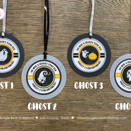 Halloween Ghosts Party Favor Tags Birthday Cake Display Spider Web Pumpkin Farm Hey Boo Spooky Boy Girl Boogie Bear Invitations Marley Theme