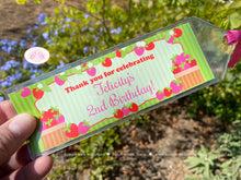 Load image into Gallery viewer, Pink Strawberry Birthday Party Bookmarks Favor Girl Red Green Sweet Fruit Strawberries Picking Garden Boogie Bear Invitations Felicity Theme