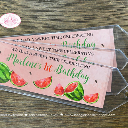 Red Watermelon Birthday Party Bookmarks Favor Girl One In a Melon Two Sweet Green Summer Fruit Farm Boogie Bear Invitations Marlene Theme