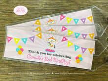 Load image into Gallery viewer, Amusement Park Birthday Party Bookmarks Favor Carousel Horse Girl Pink Blue Game Ferris Wheel Circus Boogie Bear Invitations Camille Theme