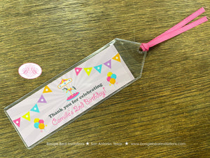 Amusement Park Birthday Party Bookmarks Favor Carousel Horse Girl Pink Blue Game Ferris Wheel Circus Boogie Bear Invitations Camille Theme