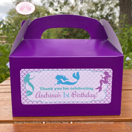 Mermaid Swimming Party Treat Boxes Favor Purple Birthday Girl Pool Swim Under Sea Ocean Splash Summer Boogie Bear Invitations Andrina Theme
