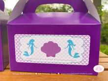 Load image into Gallery viewer, Mermaid Swimming Party Treat Boxes Favor Purple Birthday Girl Pool Swim Under Sea Ocean Splash Summer Boogie Bear Invitations Andrina Theme
