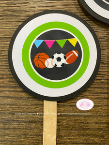 Pink Sports Birthday Cupcake Toppers Set Football Baseball Soccer Basketball Girl Athletic Game Ball Boogie Bear Invitation Allie Theme