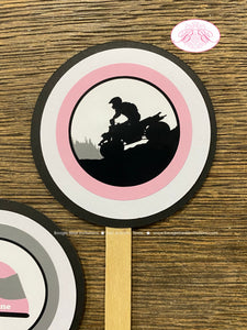 ATV Birthday Party Cupcake Toppers Quad Girl Pink Black All Terrain Vehicle Off Road 4 Wheeler Boogie Bear Invitations Adeline Theme