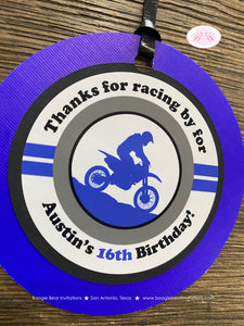 Blue Dirt Bike Birthday Party Favor Tags Black Grey Boy Girl Motorcycle Motocross Enduro Sports Racing Boogie Bear Invitations Austin Theme