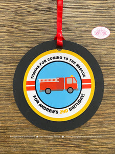 Red Fire Truck Birthday Party Favor Tags Fireman Man Firefighter Engine Fighter Cadet Hero Black Yellow Boogie Bear Invitations Andrew Theme