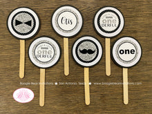 Load image into Gallery viewer, Mr. Wonderful Birthday Party Cupcake Toppers Set 1st ONE Onederful Mister Little Man Bow Tie Black Silver Boogie Bear Invitations Otis Theme