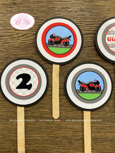 Motorcycle Birthday Party Cupcake Toppers Racing Red Black Enduro Motocross Street Race Track Racing Boogie Bear Invitations Giacomo Theme