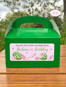 Pink Watermelon Party Treat Boxes Birthday Favor Bag Girl One In a Melon Two Sweet Green Summer Fruit Boogie Bear Invitations Darlene Theme