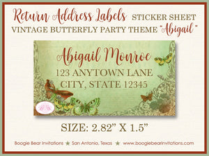 Vintage Butterfly Birthday Party Invitation Green Girl Garden Picnic Park Boogie Bear Invitations Abigail Theme Paperless Printable Printed