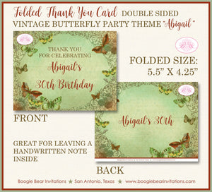 Vintage Butterfly Party Thank You Cards Birthday Green Girl Garden Picnic Park Forest Outdoor Boogie Bear Invitations Abigail Theme Printed