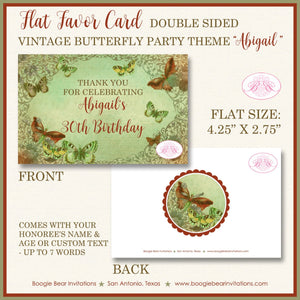Vintage Butterfly Birthday Party Favor Card Appetizer Food Place Sign Label Green Garden Picnic Park Boogie Bear Invitations Abigail Theme